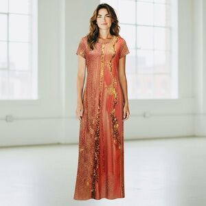 Chic Gold and Orange Maxi Dress